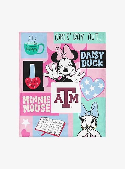 NCAA Texas A&M University Disney Minnie Mouse Checker Floral Pink Silk Touch Throw Blanket