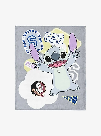 NCAA Florida State University Disney Lilo & Stitch Stickers Grey Silk Touch Throw Blanket
