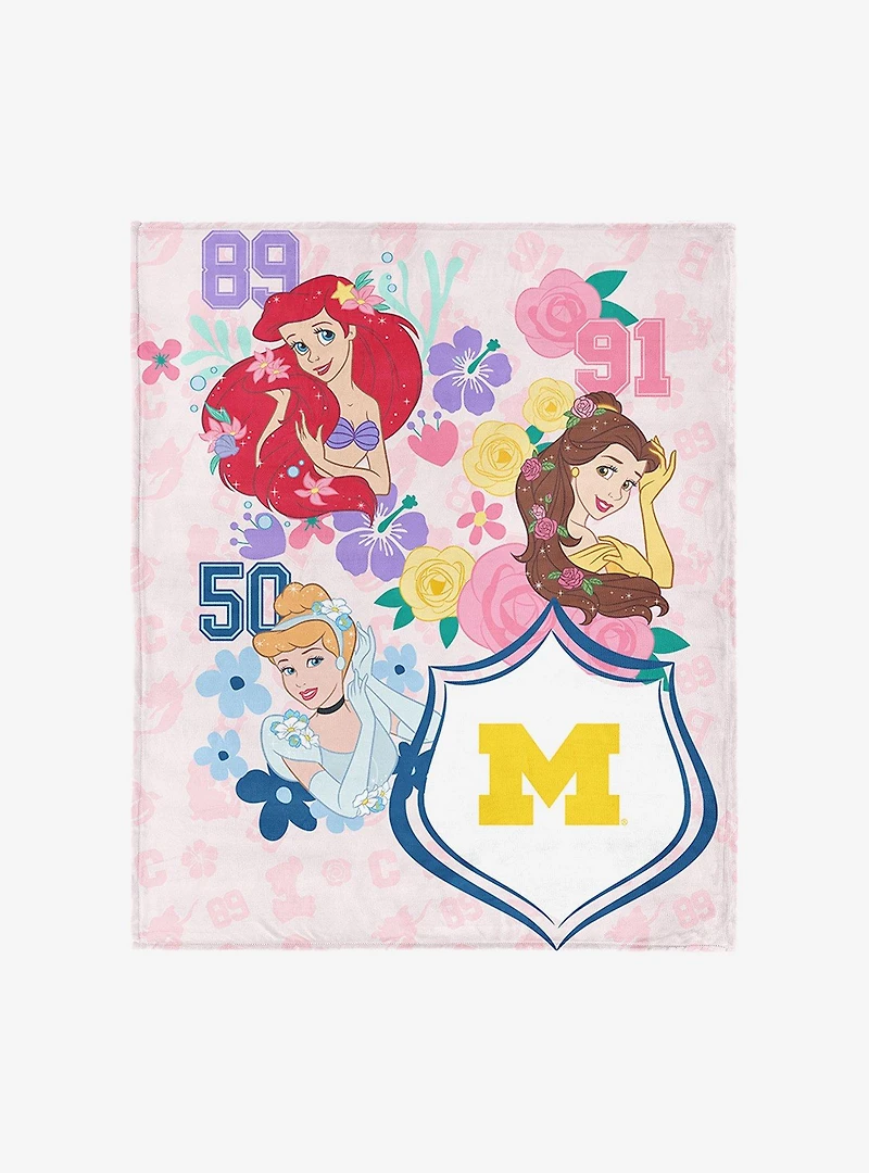 NCAA University of Michigan Disney Princesses Game On Girls Pink Silk Touch Throw Blanket