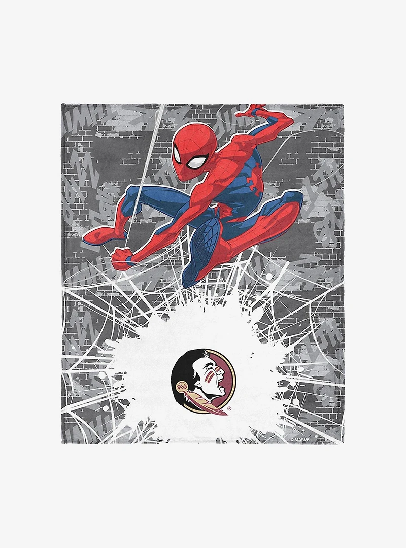 NCAA Florida State University Marvel Spider Man Web Sling Grey Silk Touch Throw Blanket