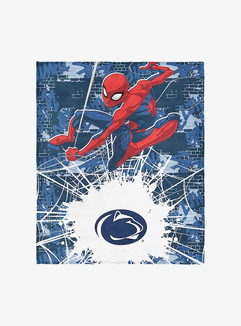 NCAA Penn State University Marvel Spider Man Web Sling Navy Silk Touch Throw Blanket