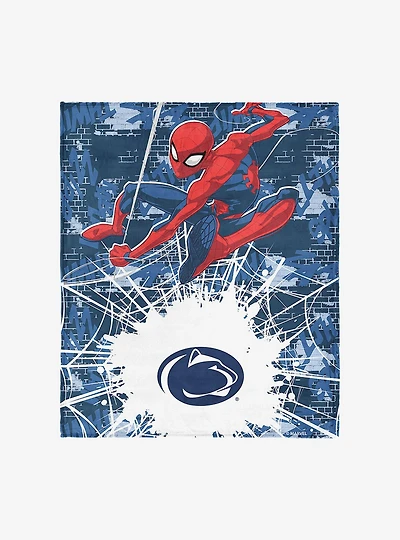 NCAA Penn State University Marvel Spider Man Web Sling Navy Silk Touch Throw Blanket