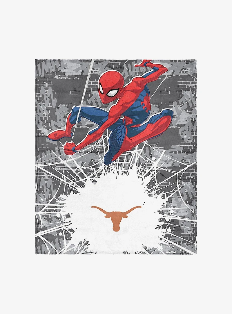 NCAA University of Texas Marvel Spider Man Web Sling Grey Silk Touch Throw Blanket