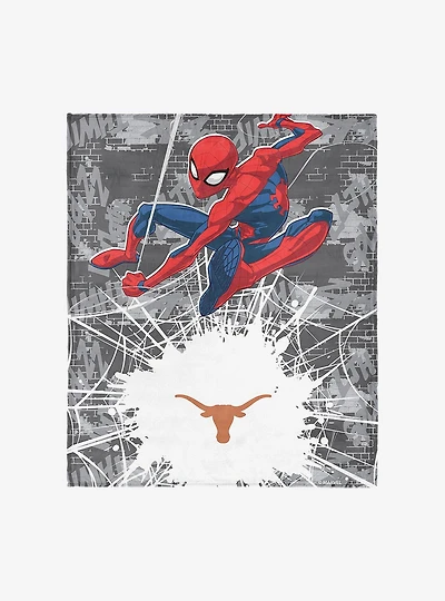 NCAA University of Texas Marvel Spider Man Web Sling Grey Silk Touch Throw Blanket