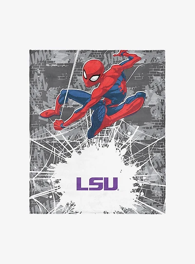 NCAA Louisiana State University Marvel Spider Man Web Sling Grey Silk Touch Throw Blanket