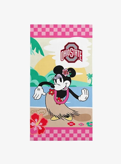NCAA Ohio State University Disney Minnie Mouse Beachy Check Pink Microfiber Beach Towel