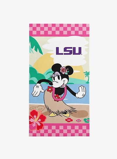 NCAA Louisiana State University Disney Minnie Mouse Beachy Check Pink Microfiber Beach Towel
