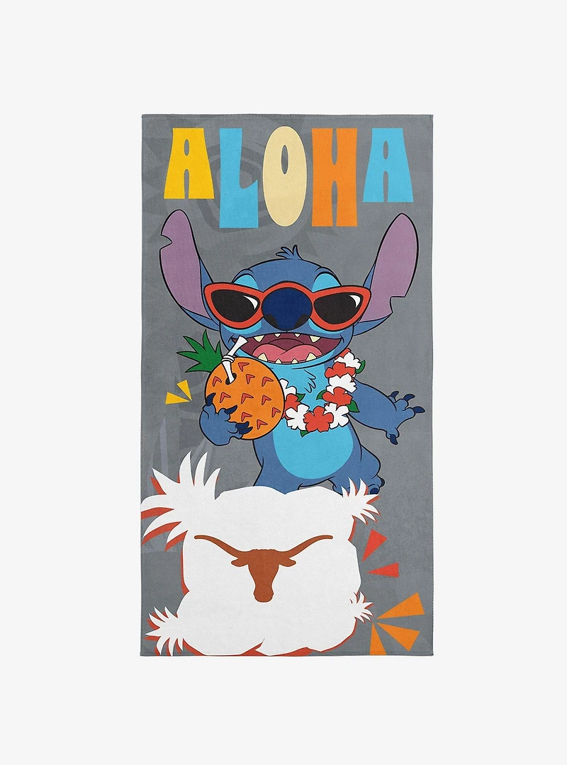 NCAA University of Texas Disney Lilo & Stitch Tropic Grey Microfiber Beach Towel