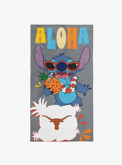 NCAA University of Texas Disney Lilo & Stitch Tropic Grey Microfiber Beach Towel