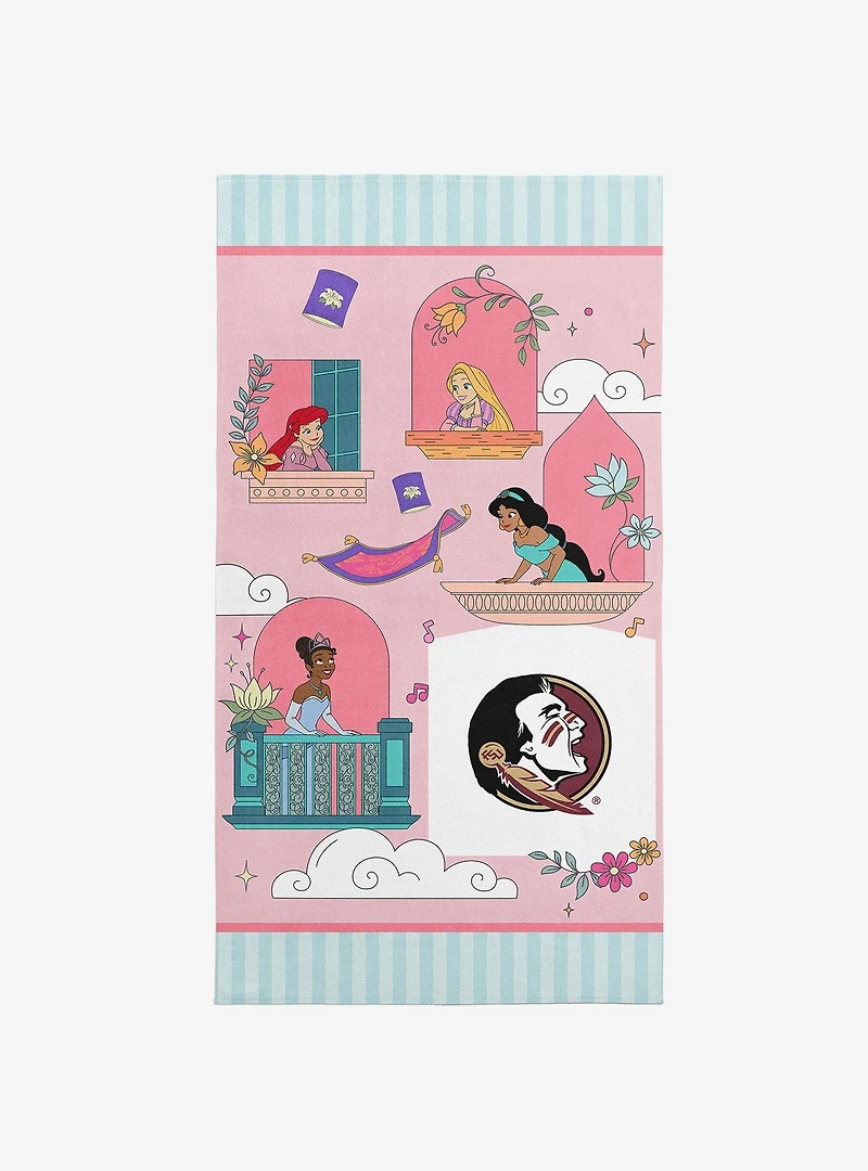 NCAA Florida State University Disney Princesses Window Scene Pink Microfiber Beach Towel