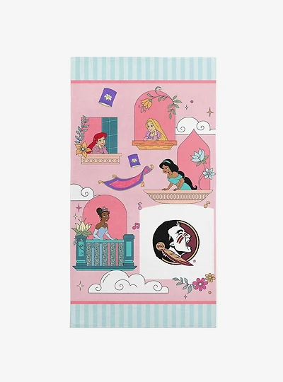 NCAA Florida State University Disney Princesses Window Scene Pink Microfiber Beach Towel