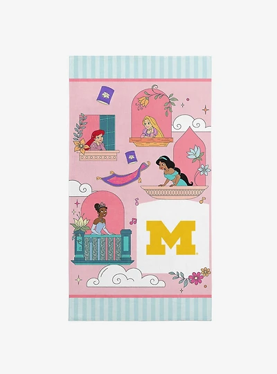 NCAA University of Michigan Disney Princesses Window Scene Pink Microfiber Beach Towel
