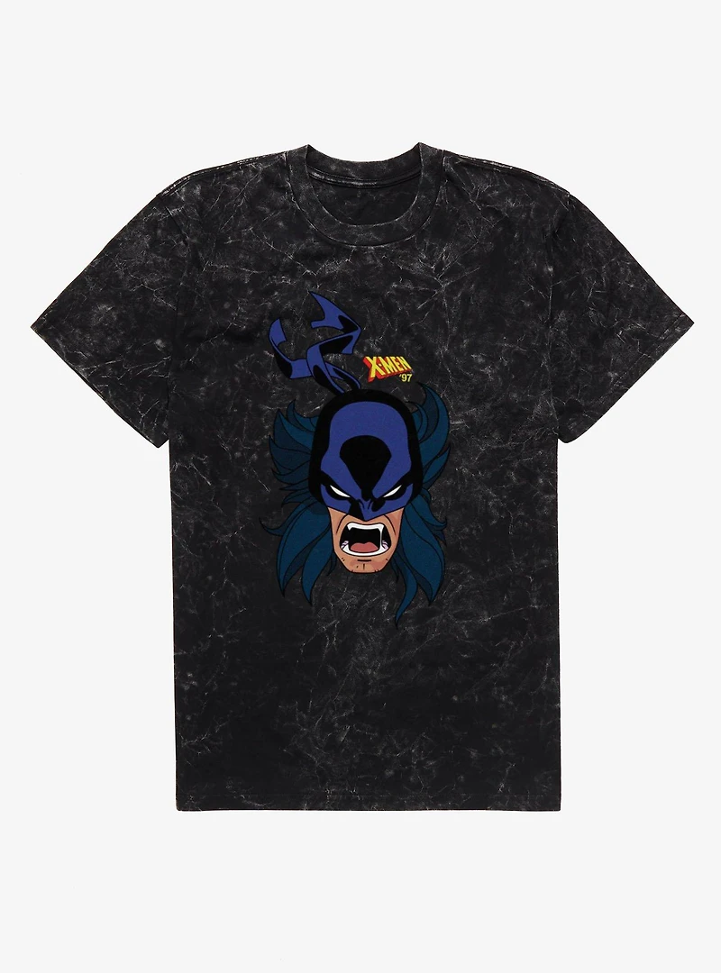 Marvel X-men 97 Big Face Feral Wolverine Mineral Wash T-Shirt