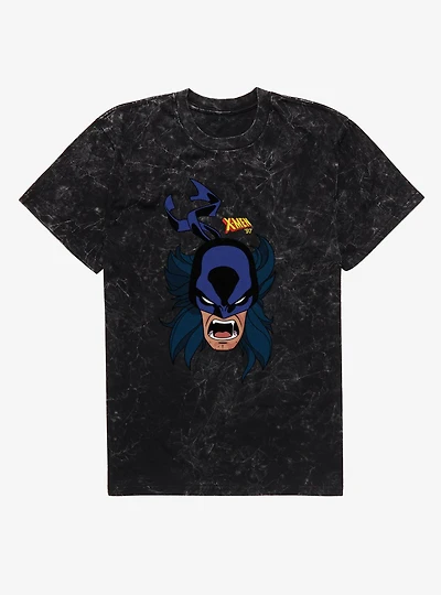 Marvel X-men 97 Big Face Feral Wolverine Mineral Wash T-Shirt