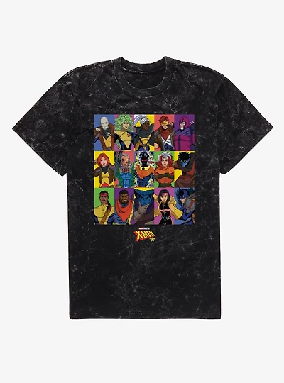 Marvel X-men 97 Character Color Panels Hero Or Villain Group Mineral Wash T-Shirt