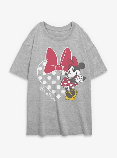 Disney Minnie Mouse Love Bow Heart Womens Oversized T-Shirt
