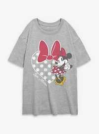 Disney Minnie Mouse Love Bow Heart Womens Oversized T-Shirt