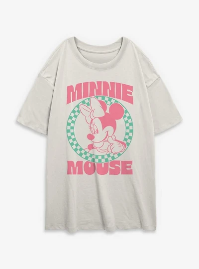 Disney Minnie Mouse Checkered Icon Womens Oversized T-Shirt