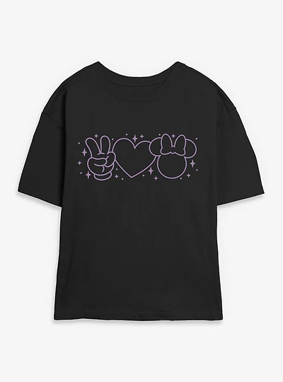 Disney Minnie Mouse Peace Love Mystical Womens Skimmer T-Shirt