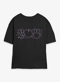Disney Minnie Mouse Peace Love Mystical Womens Skimmer T-Shirt