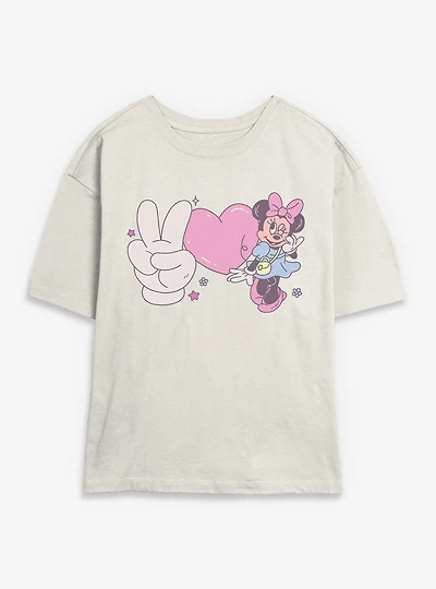 Disney Minnie Mouse Peace Love Girlie Womens Skimmer T-Shirt