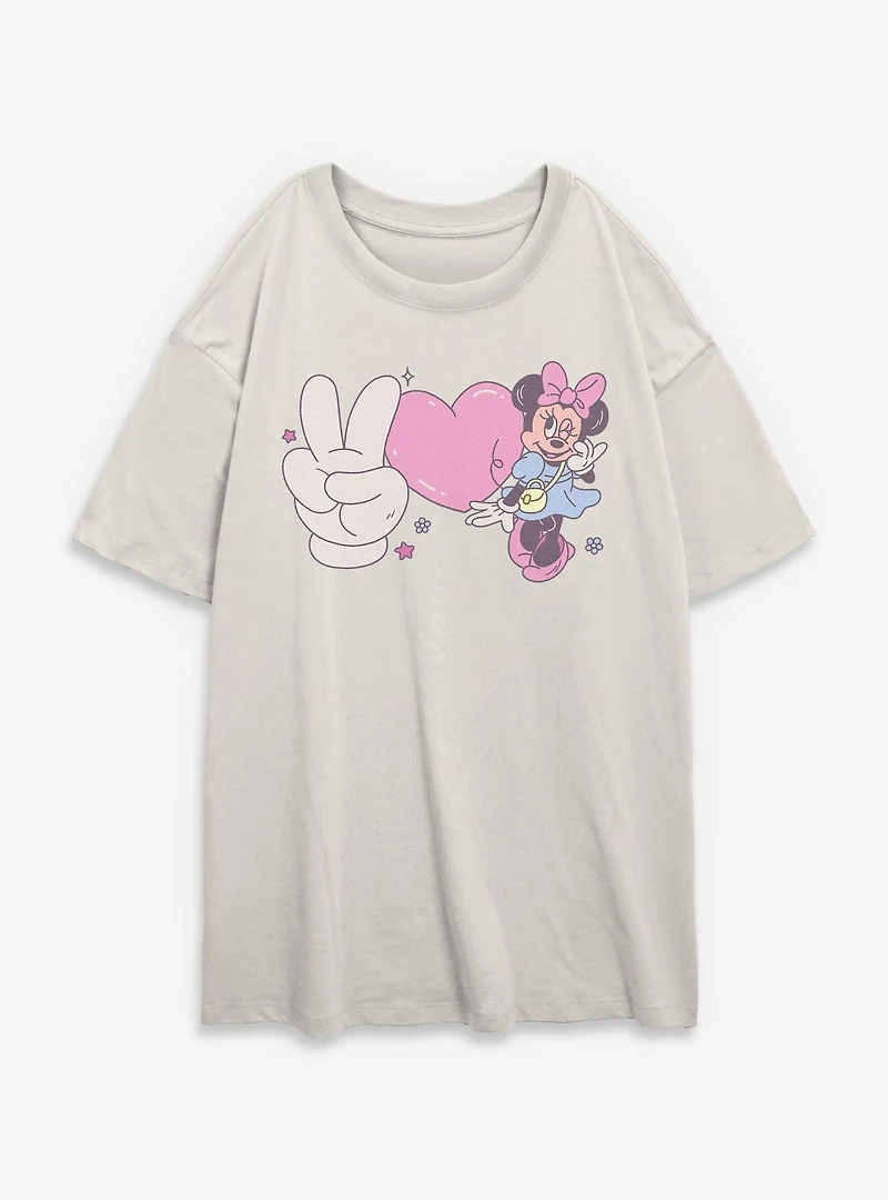 Disney Minnie Mouse Peace Love Girlie Womens Oversized T-Shirt