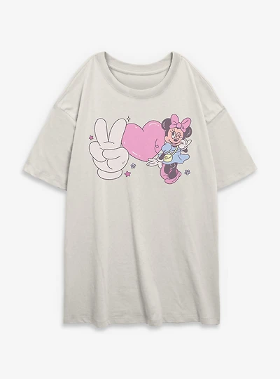 Disney Minnie Mouse Peace Love Girlie Womens Oversized T-Shirt