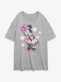 Disney Minnie Mouse Easter Basket & Flowers Womens Oversized T-Shirt