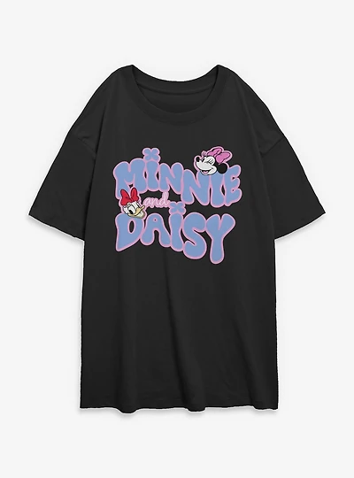 Disney Minnie Mouse And Daisy Groovy Text Womens Oversized T-Shirt
