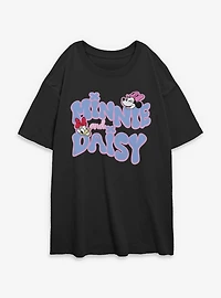 Disney Minnie Mouse And Daisy Groovy Text Womens Oversized T-Shirt
