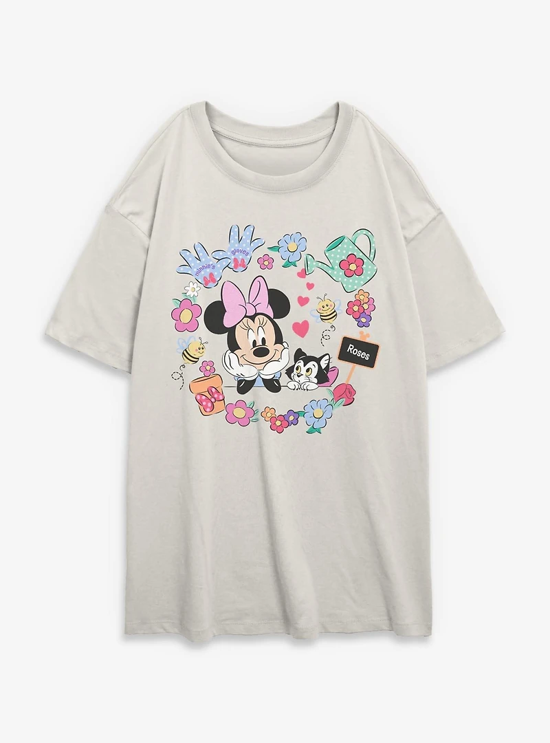 Disney Minnie Mouse And Figaro Garden Womens Oversized T-Shirt