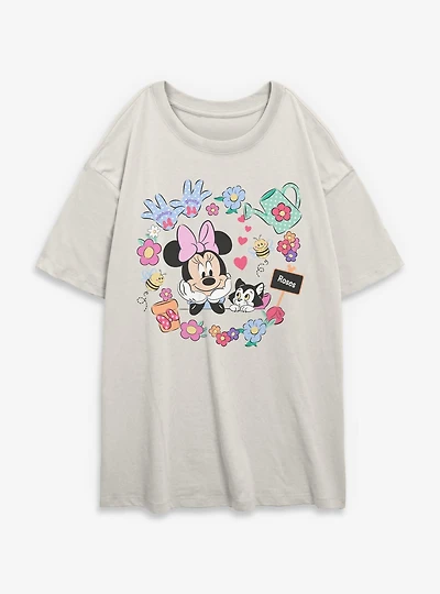 Disney Minnie Mouse And Figaro Garden Womens Oversized T-Shirt