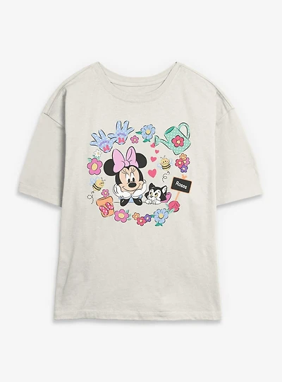 Disney Minnie Mouse And Figaro Garden Womens Skimmer T-Shirt