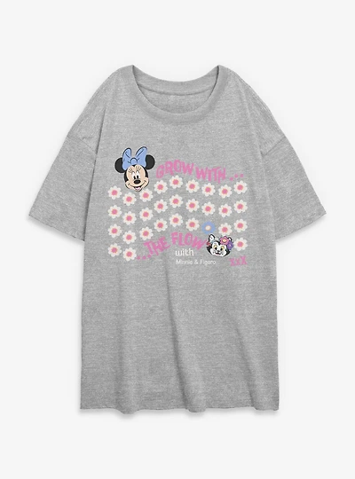 Disney Minnie Mouse & Figaro Grow With The Flow Womens Oversized T-Shirt