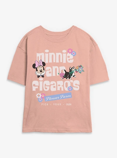 Disney Minnie Mouse And Figaro's Flower Farm Womens Skimmer T-Shirt