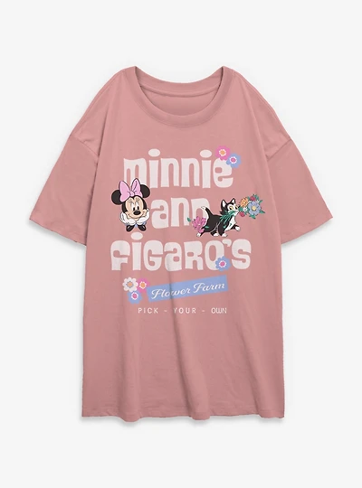 Disney Minnie Mouse And Figaro's Flower Farm Womens Oversized T-Shirt