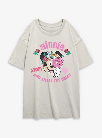 Disney Minnie Mouse Stop And Smell The Roses Womens Oversized T-Shirt