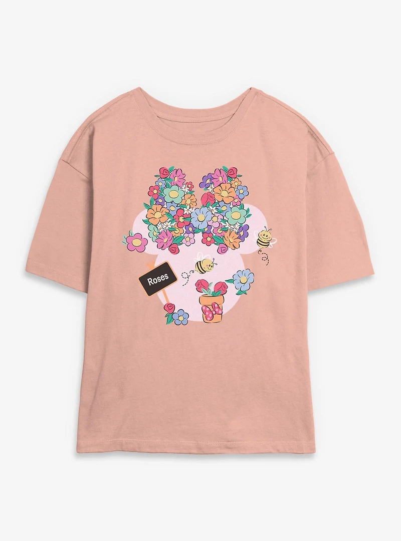 Disney Minnie Mouse Bow Flowers & Garden Womens Skimmer T-Shirt
