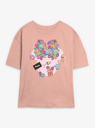 Disney Minnie Mouse Bow Flowers & Garden Womens Skimmer T-Shirt