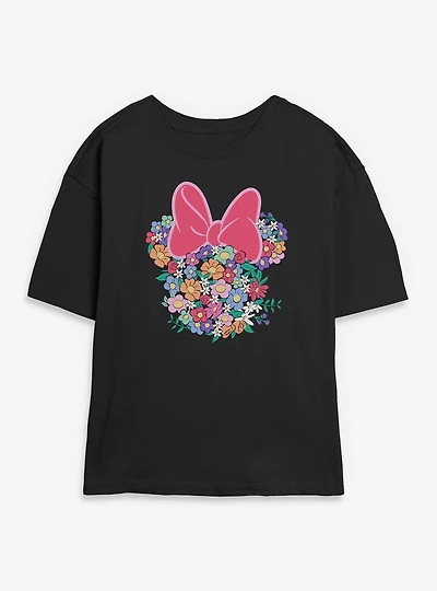 Disney Minnie Mouse Head Full Of Flowers Womens Skimmer T-Shirt