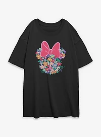 Disney Minnie Mouse Head Full Of Flowers Womens Oversized T-Shirt