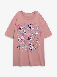Disney Minnie Mouse And Figaro Gardem Collage Womens Oversized T-Shirt
