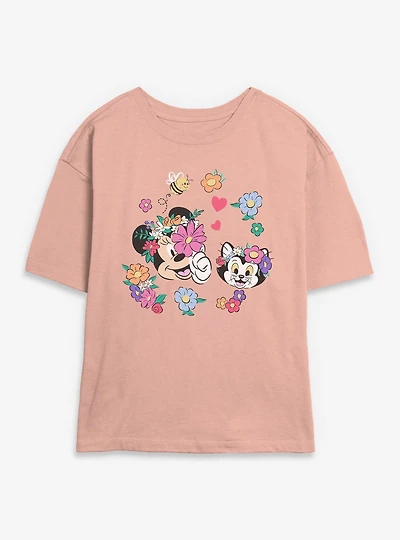 Disney Minnie Mouse Figaro And Flowers Womens Skimmer T-Shirt
