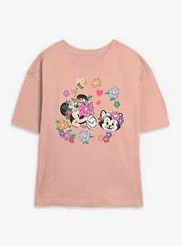 Disney Minnie Mouse Figaro And Flowers Womens Skimmer T-Shirt
