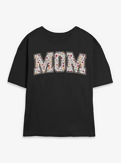 Disney Minnie Mouse Mom Collegiate Flowers Womens Skimmer T-Shirt