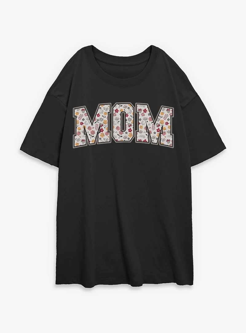 Disney Minnie Mouse Mom Collegiate Flowers Womens Oversized T-Shirt