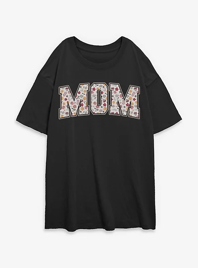 Disney Minnie Mouse Mom Collegiate Flowers Womens Oversized T-Shirt