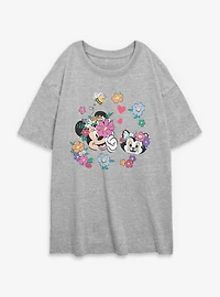 Disney Minnie Mouse Figaro And Flowers Womens Oversized T-Shirt