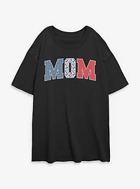 Disney Minnie Mouse Mom Collegiate Patterns Womens Oversized T-Shirt