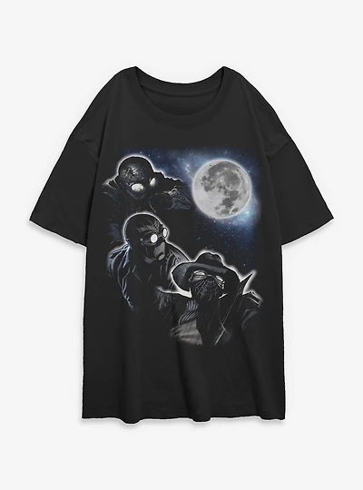 Marvel Spider-Man Noir Moon Collage Womens Oversized T-Shirt